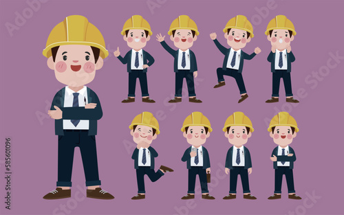 Set of engineer with different poses