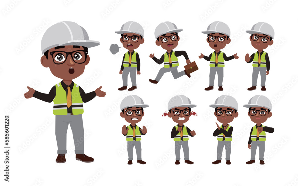 Set of engineer with different poses