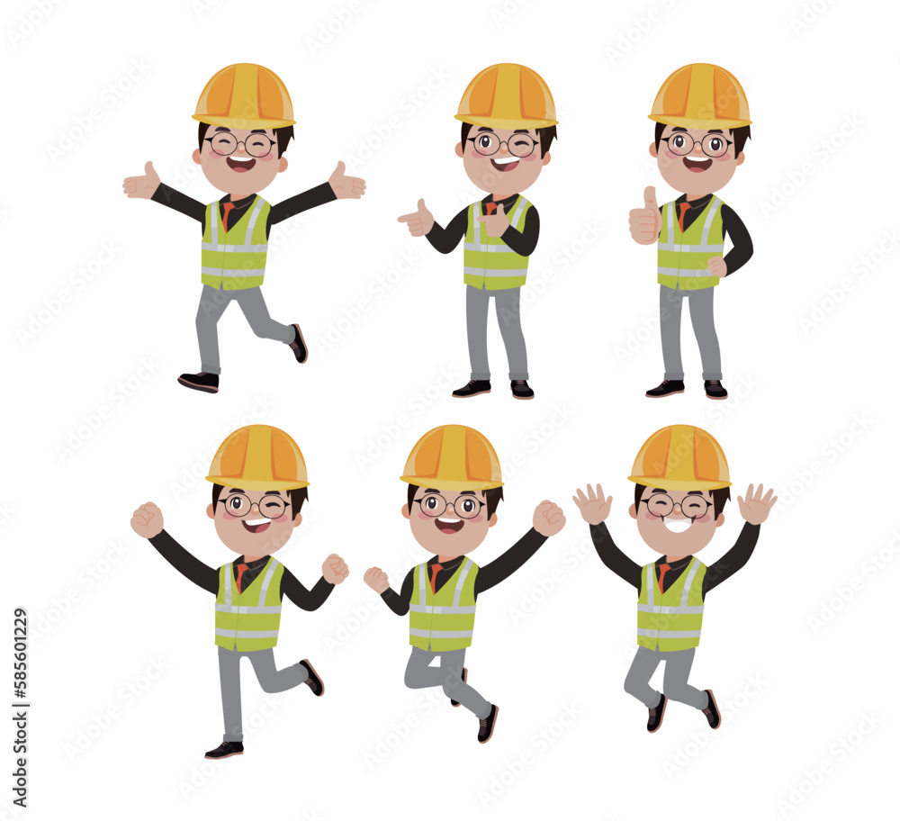 Set of engineer with different poses