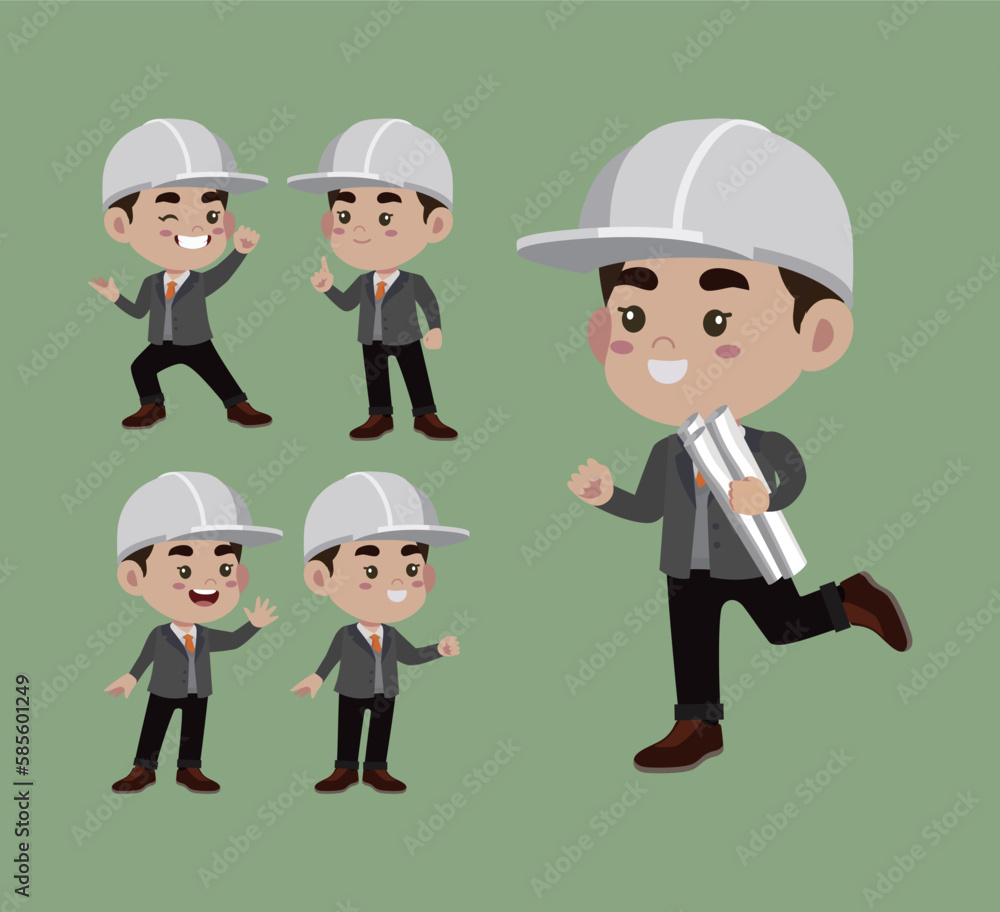 Set of engineer with different poses