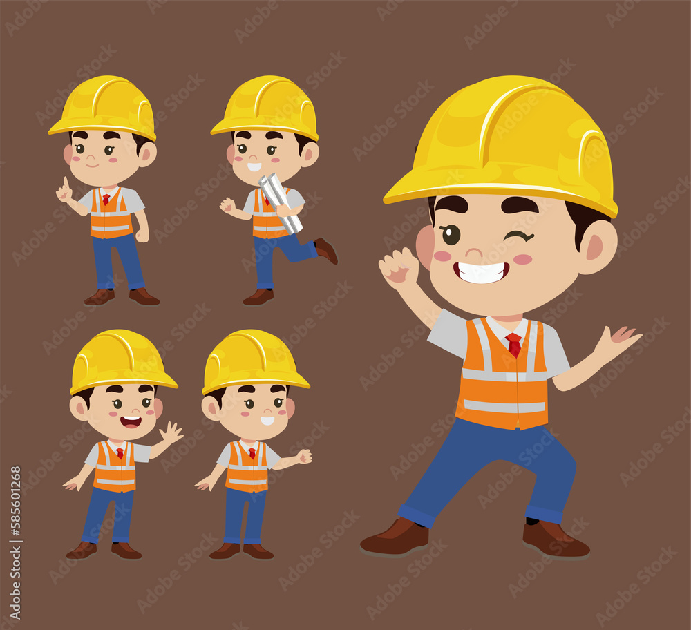 Set of engineer with different poses Set of engineer with different poses