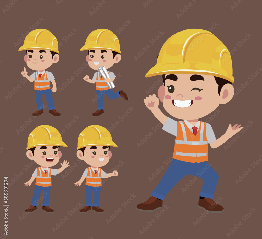 Set of engineer with different poses Set of engineer with different poses