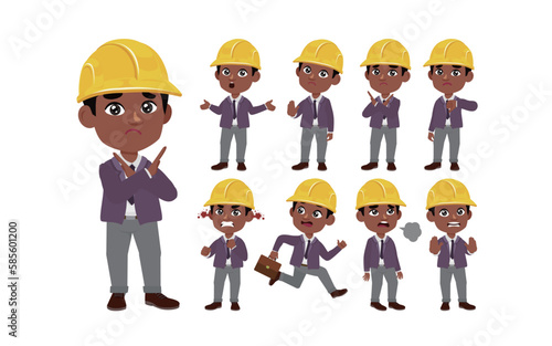 Set of engineer with different poses