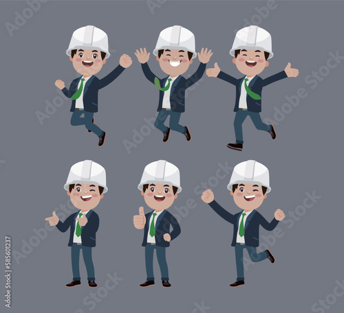 Set of engineer with different poses