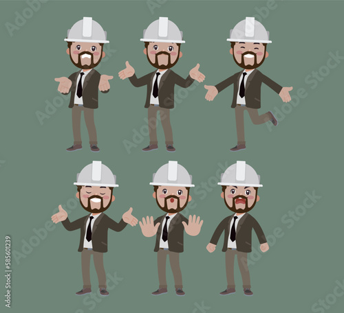 Set of engineer with different poses