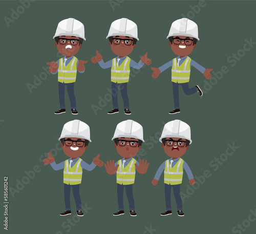 Set of engineer with different poses