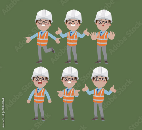 Set of engineer with different poses