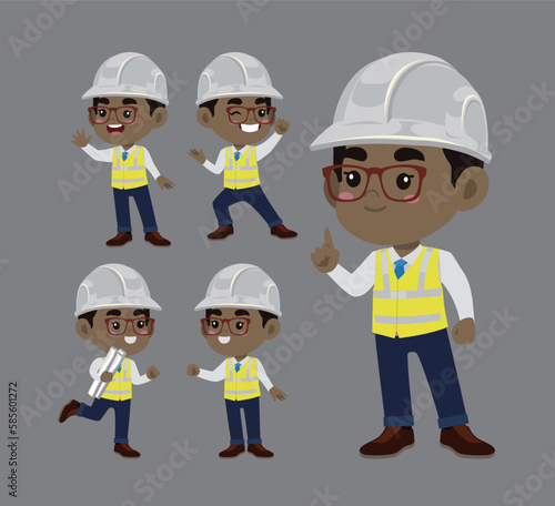 Set of engineer with different poses