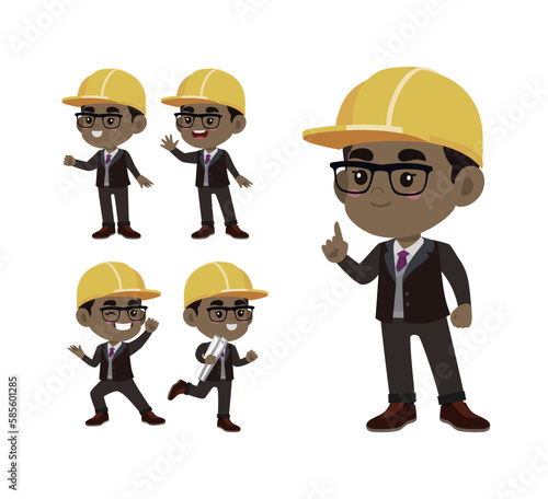 Set of engineer with different poses