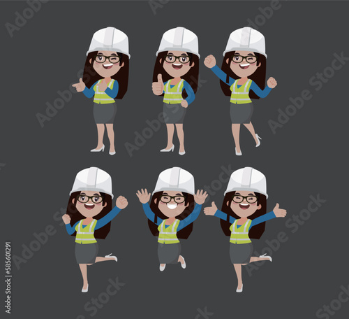 Set of engineer with different poses