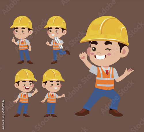 Set of engineer with different poses