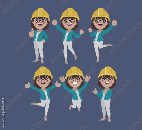 Set of engineer with different poses