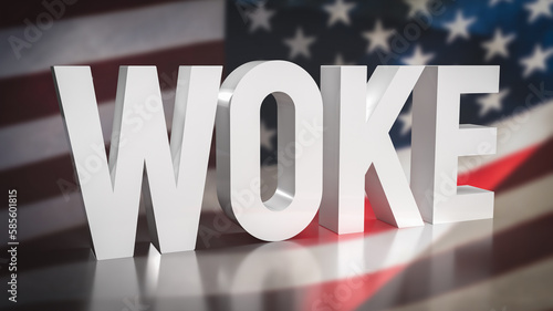 The woke text on America flag background  3d rendering photo
