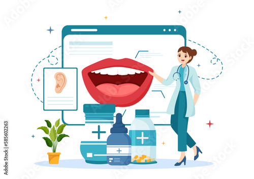 Otorhinolaryngologist Illustration with Medical Relating to the Ear, Nose and Throat in Healthcare Flat Cartoon Hand Drawn Landing Page Templates