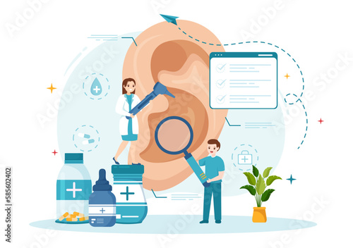 Otorhinolaryngologist Illustration with Medical Relating to the Ear, Nose and Throat in Healthcare Flat Cartoon Hand Drawn Landing Page Templates
