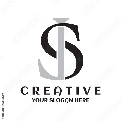 Simple modern creative minimal JS logo unique style. Initial JS symbol design template