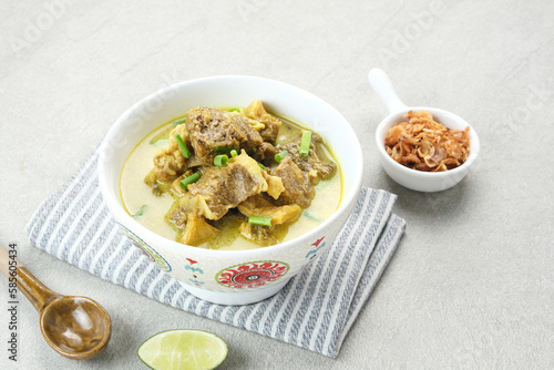 Empal Gentong Cirebon, traditional beef soup with coconut milk. Indonesian food 