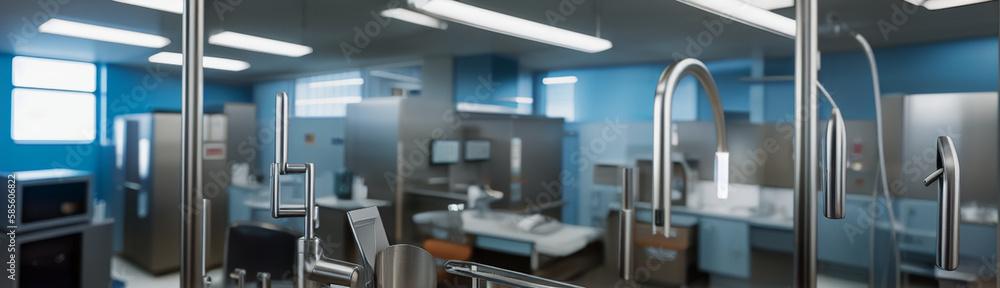 Illustration of a modern kitchen with sleek stainless steel appliances created with Generative AI technology Illustration of a modern kitchen with sleek stainless steel appliances created with Generative AI technology