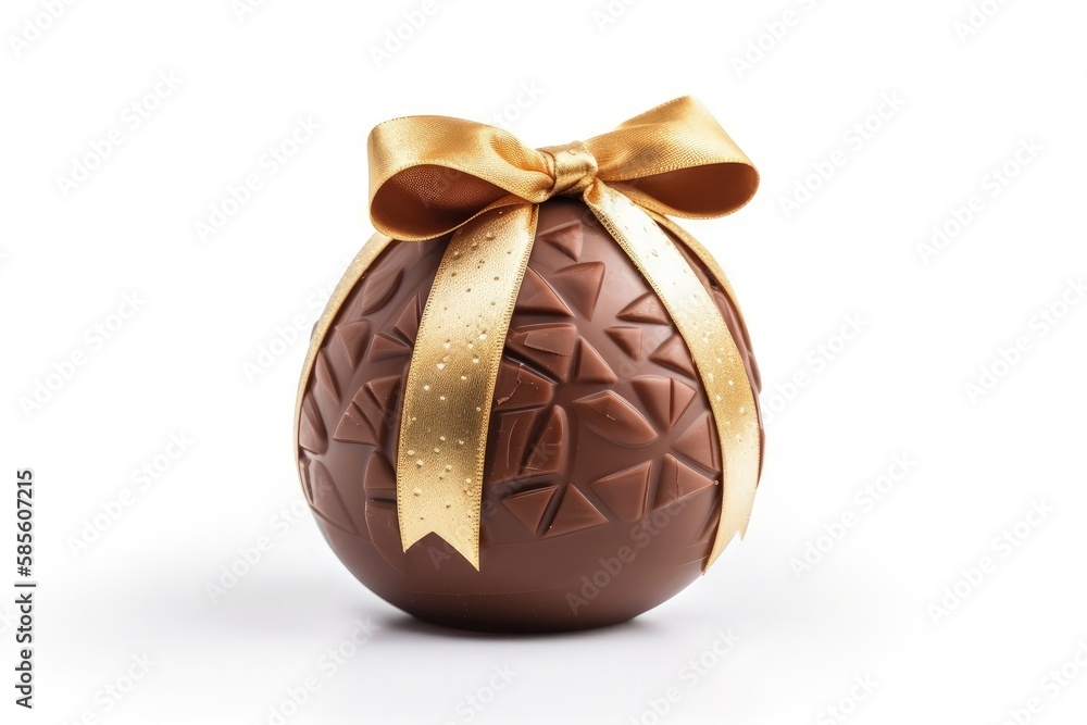 chocolate egg wrapped with a decorative bow on top. Generative AI chocolate egg wrapped with a decorative bow on top. Generative AI