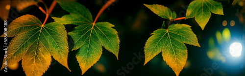 Illustration of tree branch with detailed leaves in close-up view created with Generative AI technology