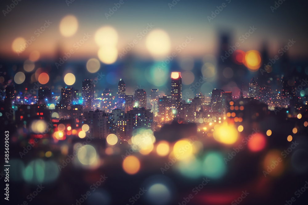 Blur bokeh light at night city. Blurred bokeh cityscape at twilight time, Defocused city in downtown.
