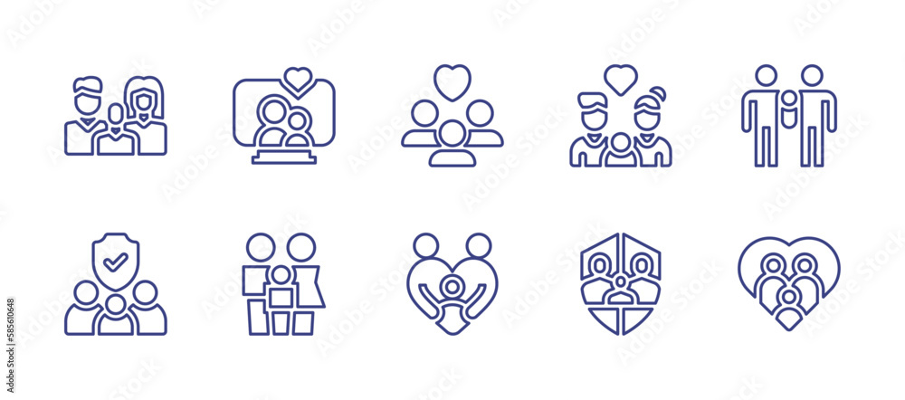 Family line icon set. Editable stroke. Vector illustration. Containing family, videocall, people, family insurance, heart.