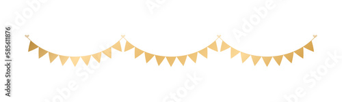 Golden Flags Garland, Festive Birthday, Christmas Party celebration, Hanging buntings garlands vector illustration