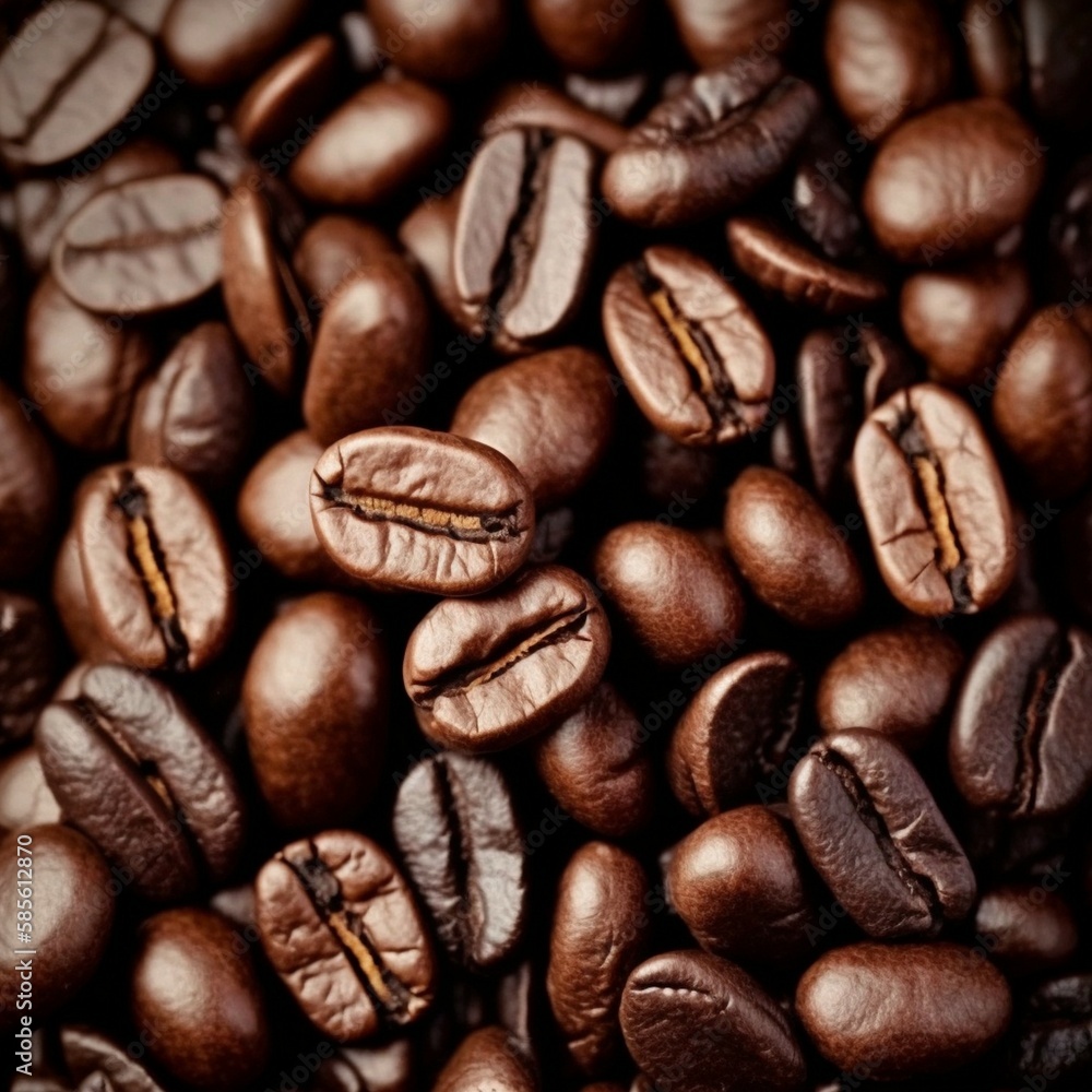 Roasted coffee beans, top view of coffee beans. Roasted coffee beans background Generative AI Roasted coffee beans, top view of coffee beans. Roasted coffee beans background Generative AI