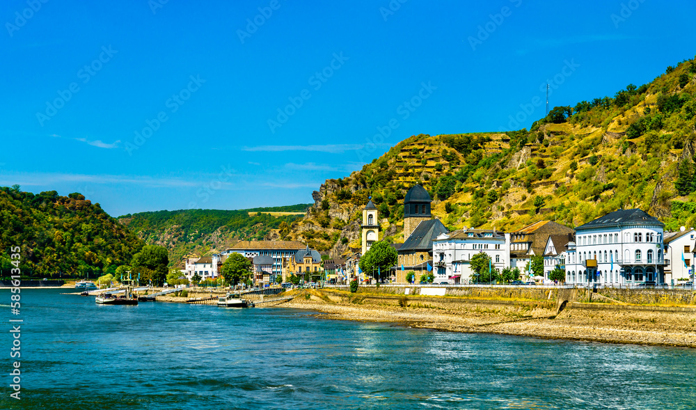 Sankt Goarshausen town in the Upper Middle Rhine Valley. UNESCO world heritage in Germany