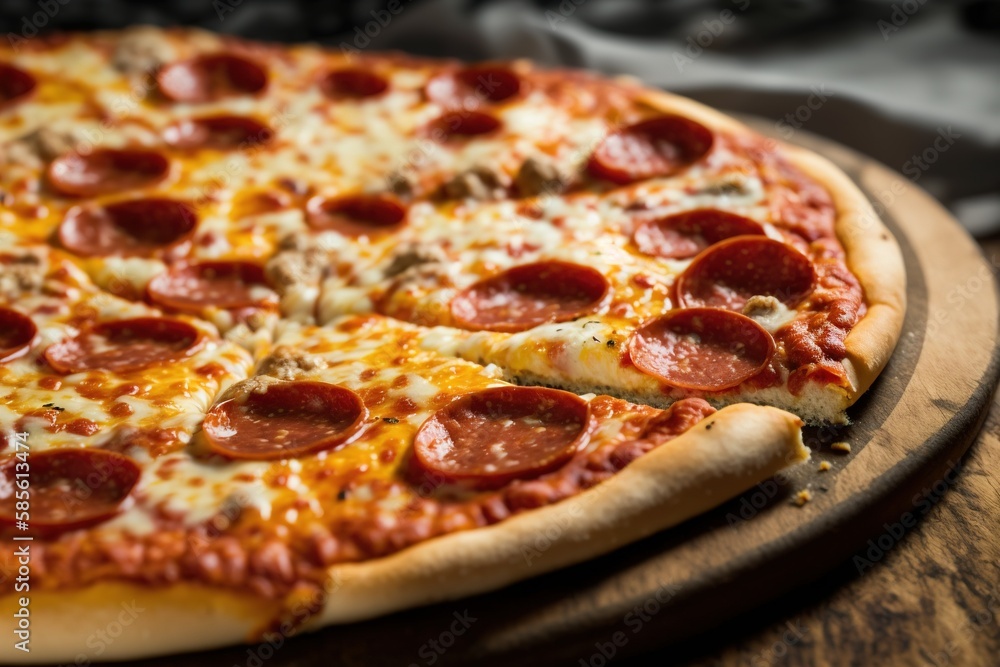 pizza on a wooden board, isolated pizza close-up