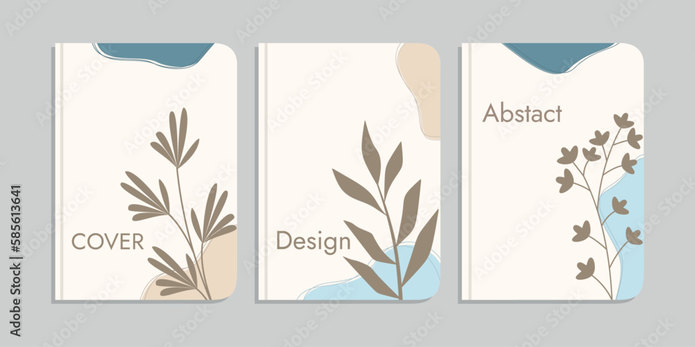 set of simple book cover designs with hand drawn floral decorations. abstract retro botanical background. A4 size For notebooks, books, school books, planners, brochures, books, catalogs
