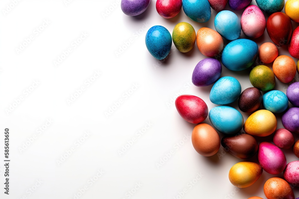 colorful pile of chocolate Easter eggs on a white background. Generative AI colorful pile of chocolate Easter eggs on a white background. Generative AI