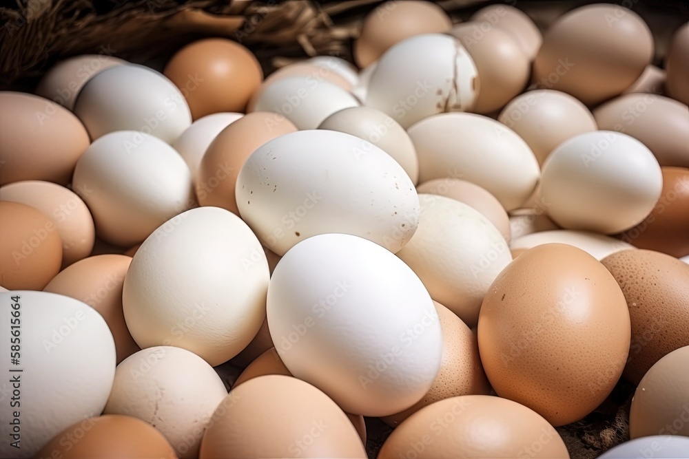 heap of eggs in different shades and sizes. Generative AI heap of eggs in different shades and sizes. Generative AI