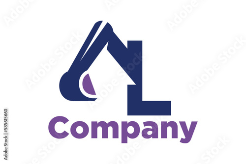 letter L with excavator concept, excavator icon, building logo template, excavator vector illustration, suitable for symbol, logo, company name, brand name, personal name, icon, identity and etc.