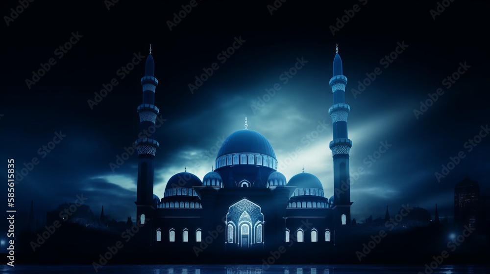 Mosque Blue Light Background - Generative AI