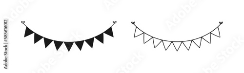 Blank banner, bunting garland doodle silhouette and outline templates for birthday parties event vector illustration