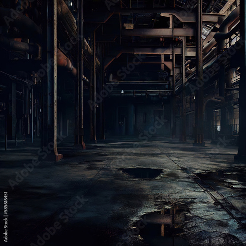 The interior of the industrial revolutionary factory is rusty and dilapidated with Generative AI.