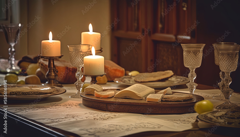 Obraz premium Table prepared with traditional food to celebrate Passover