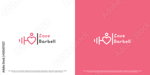 Female gym logo design illustration. woman gym logo. female sport logo. Woman sport logo. Female gym fitness sport design. Simple modern exercise silhouette. Barbell dumbbell heart icon.