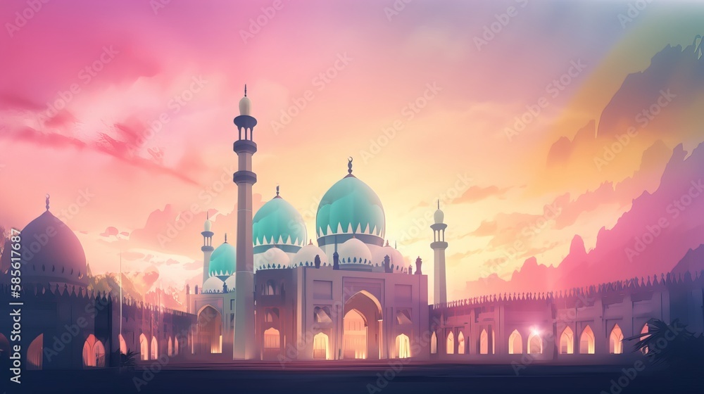 Obraz premium Mosque Pastel Background - Generative AI