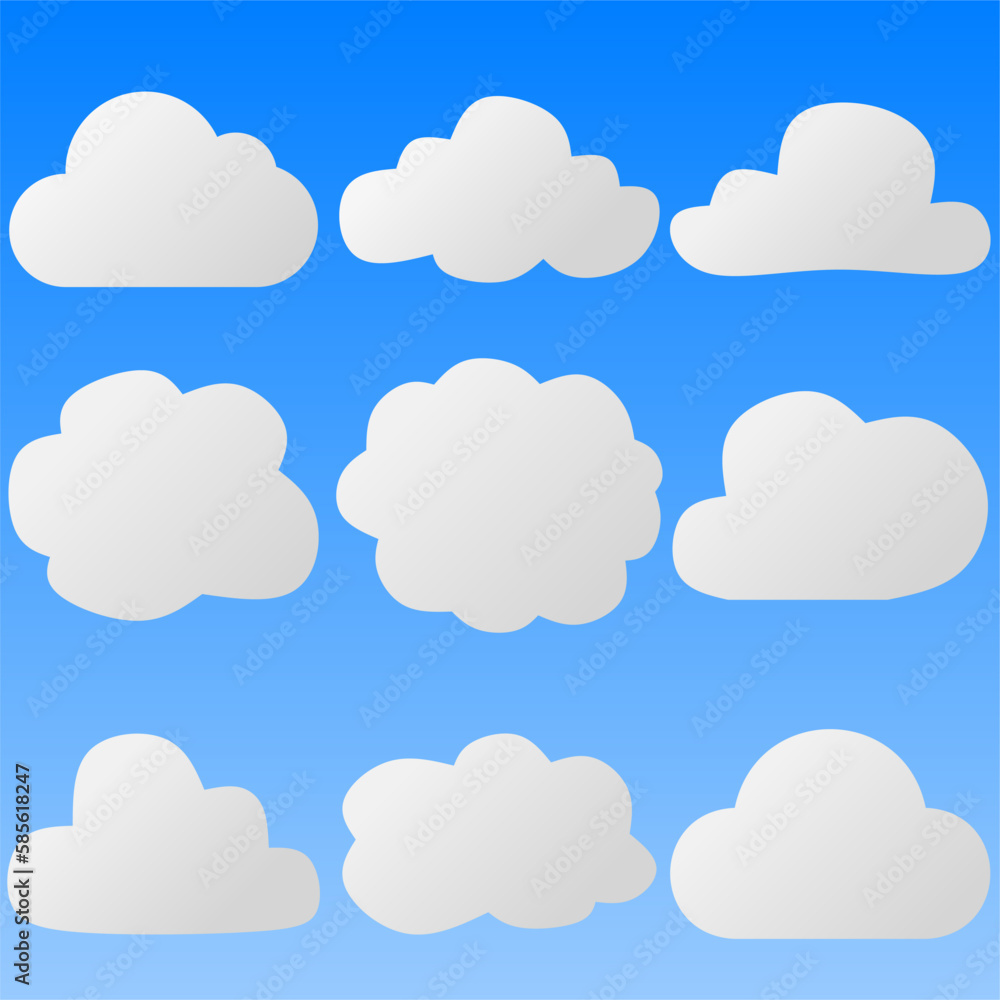 Set of cloud icons. Gradient icon of cloud for design regarding environment, nature or landscape. Graphic resources of cloud vector illustration. Vector resource for earth, climate, sky or panorama