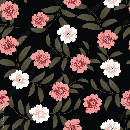 seamless small vector flower design pattern  on black    background