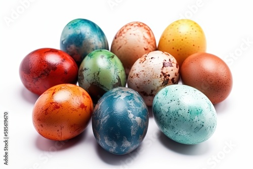 colorful Easter egg hunt on a white background. Generative AI