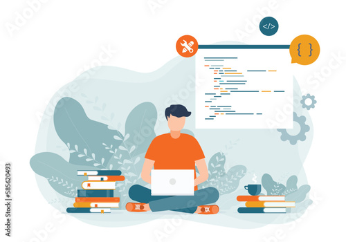 web design and mobile application programer working and coding for development concept 
and technology remote working for online education and learning concept 
