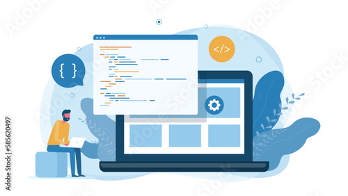 web design and mobile application programer working and coding for development concept 
and technology remote working for online education and learning concept 
