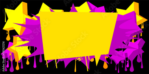 Purple and Yellow Graffiti Speech Bubble Background. Abstract modern street art banner decoration performed in urban painting style.