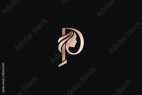 P letter beauty with golden typography minimal brand logo design, p beauty logo, women face p logo, p beauty icon