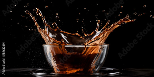 Splashing coffee on black background Generative AI