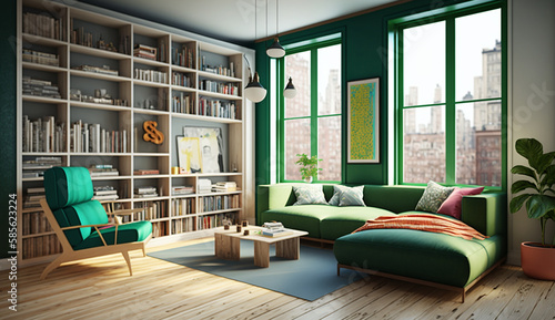 Wallpaper Mural Modern new york city room with big windows, Generative AI Torontodigital.ca