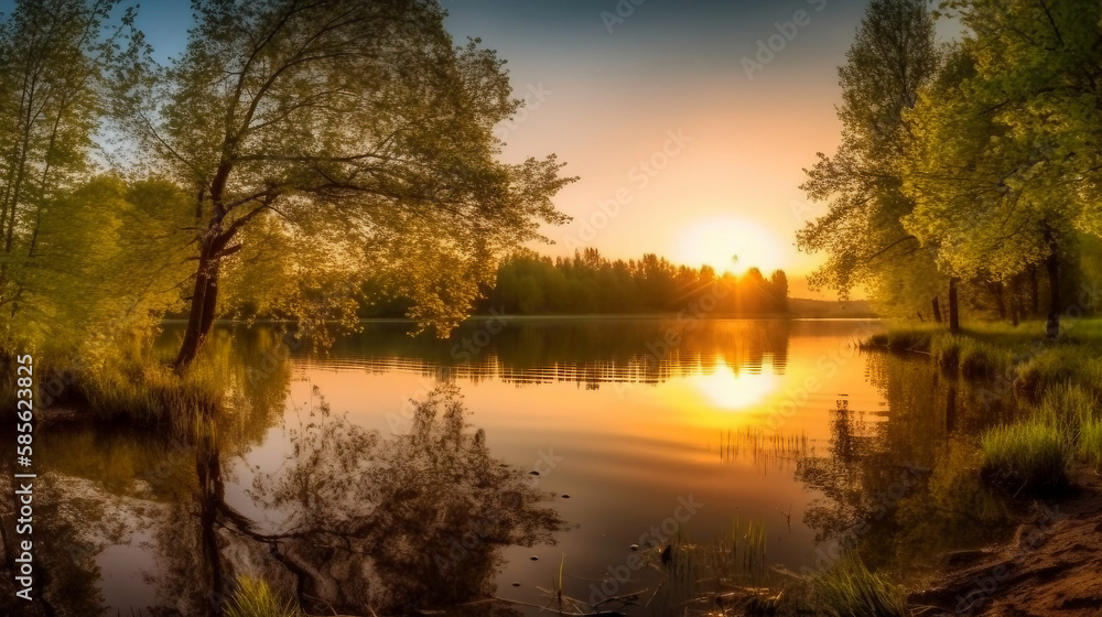 Lake with trees at sunset on a beautiful summer evening Lake with trees at sunset on a beautiful summer evening
